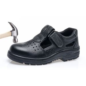 Sapatos de segurança Botas de couro Botas Homens Sandálias de Verão Respirável Aço de Tee Sapatilhas Sapatilhas Anti-Smashinging Impedem Puncture Y200915