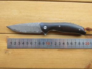 Grapesfish Anpassad original Designfickfolk Kniv Damascus Stål Flipper Ebony Handtagande EDC Taktisk camping Utomhus Sportverktyg