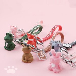 Cartoon geometric face animal keychain dinosaur panda couple creative ins personality car key chain cute animal pendant doll bag ornament