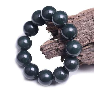 Saphirperlenarmband großhandel-Perlen Stränge Xinjiang Hetian Jade Mann grünes Saphir Armband Runde buddhistische Perle
