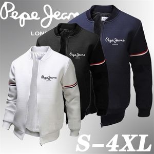 Pepe Drukuj Mężczyźni Jesień i Zima Solid Color Coat Casual Outdoor Baseball Odzież Man Slim Fit Sports Zipper Jacket 220301