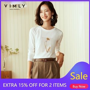 여성을위한 vimly 긴 소매 티셔츠 패션 o 목 인쇄 코튼 하라주쿠 가을 티셔츠 탑 한국 여성 Tshirt F1699 201028