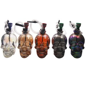 Nargile Cam Bongs Su Boruları Yağ Brülörleri Renkli 4.53 Inç Büyük Kafatası Ile Deri Hortum Taşınabilir Sigara Aksesuarları Bar Hediye Craft Nargile Bong Için