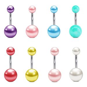 Acrylic Double Pearl Ball Belly Button Ring Rostfritt Stål Bar Böjd Navel Ringar För Kropp Piercing Smycken