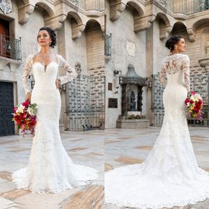 Kitty Chen 2021 Suknie ślubne Koronkowe Aplikacje Syrenka Suknie Ślubne Sweetheart Długie Rękawy Przycisk Back Wedding Dress Vestidos de Novia