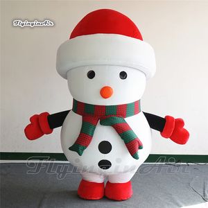 Funny Walking Inflatable Snowman Costume White Advertising Parade Performance Wearable Blow Up Snowman Suits For Winter Christmas Events