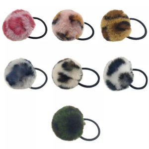 Girls Leopard Hairrope With Small Lovely Soft Fur Pompom Mini Ball Children Hair Clip Hair Accessories for Women Girls