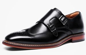 Monk Strap Slip on Genuine Leather Business Handmade Dress Brogue Shoes for Men with Buckle 2021