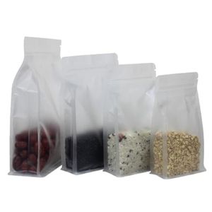 Frosted Transparent Stand Up Plastic Bags Flat Bottom Zipper Package Bag Reusable Airtight Food Storage Pouch