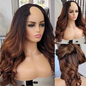 Glueless Body Wave Ombre Brown Auburn U Part Human Hair Wigs 10a Grade Brazilian Remy Full Machine Wig For Women 250density