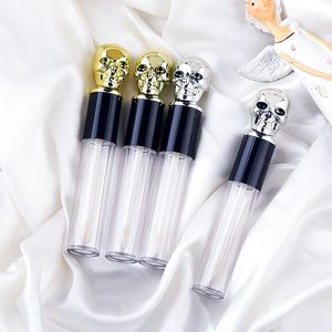 5ML Empty Clear Lip Gloss Tubes Containers & Skull Lid & Brush Tip Applicator Wand Refillable Lip Balm Bottle for DIY Lip Makeup,