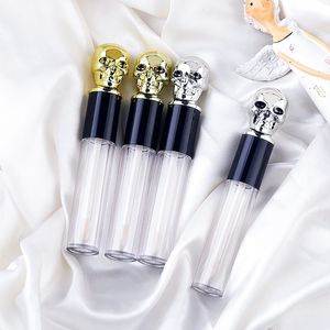 5ml Tomma Clear Lip Gloss Tubes Containrar Skull Lid Borste Tip Applicator Wand Refillerbar Lip Balmflaska för DIY Lip Makeup,