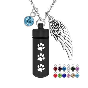 Aluminiumlegering Cylinder PET PAWS CREMATION URNS ASHES FÖR PET/HUMAN PENDANT MED 12 BITLESTONES MEMORIAL ASHES NACKLACE SMYELLT