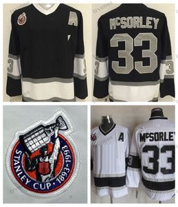 1993 Stanley Kupası 100. Marty McSorley Hokey Jersey Vintage Klasik Mens 33 Dikişli Jersey Siyah Beyaz Gömlek Bir Yama