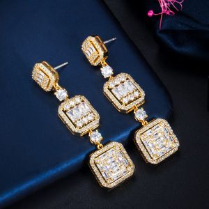 Modische lange quadratische Charm-Ohrringe, Designer-Ohrringe aus S925-Sterlingsilber, Post-AAA-Zirkonia-Schmuck, weiße CZ-Kupfer-18-Karat-Gold-Diamant-Ohrringe für Frauen, Party-Geschenk