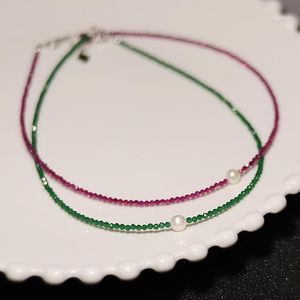 Chains White Freshwater Pearl Red green Spinel Round Faceted Chocker Necklace Bracelet inch Nature FPPJ Beads1