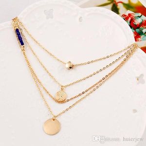 Colares com pingente de ouro em camadas de pedra longa pingente Collier Collier Plastron Colar lindamente definido