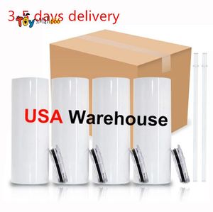 US Stock Sublimation Mugs 20 Oz Stainless Steel Straight Blank Tumblers with Lid and Straw for Heat Transfer DIY Gift Coffee Mug Bottlle sxm10