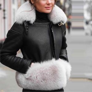 Maylofuer Genuine Sheepskin Leather Jacket Women Real and Natural Fox Fur Coat Slim Full Pelt Fur Coats for Winter LJ201021