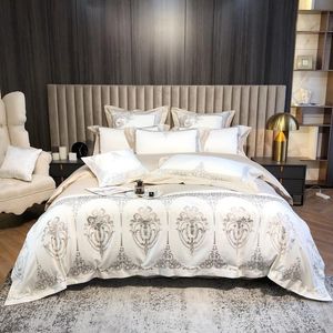 Luksusowy 4/7 SZTUK 1200TC Egipski Bawełniany Pościel Zestaw Chic Haft Kołdry Pokrywa Królowa King Duvet Cover Set Bed Black Set Poszewka 20113