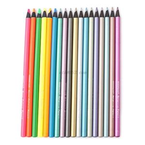 12 sztuk Metalowe Nietoksyczne Kredki + 6 Ołówki fluorescencyjne Kredki do rysowania Szkic Y200709