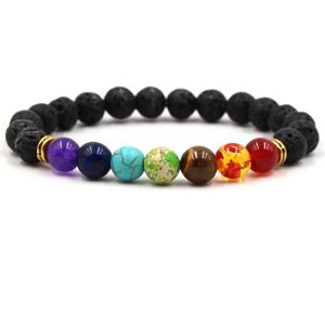 7 Chakra 8mm Lava Rock Sten Beaded Strands Chakra Armband Ångest Arbete Essential Oil Diffuser Yoga Beads Armband Bangle för män Wonmen Factory Driect Pris