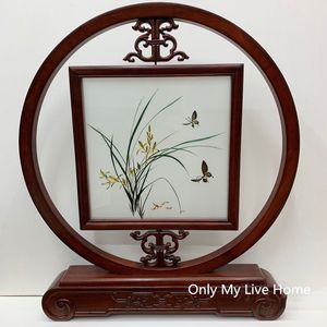 Darmowe DHL Chinese Decorations Office Strona główna Akcesoria Tabela Ozdoby Ręcznie Jedwabne Wzory Haftowe Bubinga Wood Frame Wedding Birthday Prezent