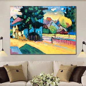 Ściana Art Abstract malarstwo Wassily Kandinsky Ręcznie Paintowany płótno reprodukcja Murnau Krajobraz kolorowy do wystroju salonu