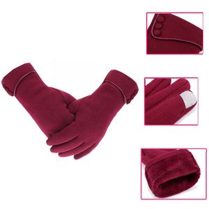 Luxury-1 Pair Fashion Elegant Female Wool Gloves Winter Women Warm Cashmere Full Finger Leather Bow Dotted Embroidery Gloves