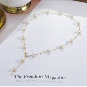 18K Solid Gold (AU750) Kvinnors Engagemang Gypsophila Halsband Natural Pearl Fashion Lady Q0531