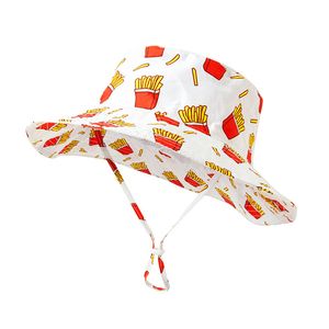 Baby Summer Outdoor Fisherman Hats Sunflower Fruit pineapple french fries printed Kids Children Sun Beach Caps Infants Girl Sunscreen Bucket Hat adjustable M4003