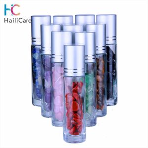 10st Gemstone Essential Oil Bottles Refillerbar Roll-On Roller Storage Bottle Healing Crystal Chips Semiprecious Stones Bottles 201013