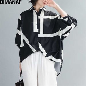 Dimanaf Sommar Oversize Women Bluse Shirts Office Lady Tops Tunika Casual Loose Striped Batwing Sleeve Kläder Knapp Cardigan 220207