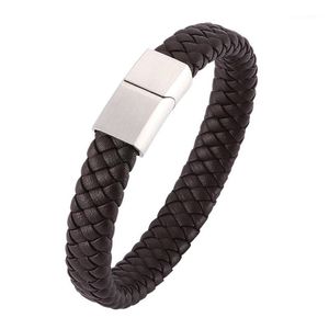 Charm Armband Simple Personality Business Mäns Brown Woven Leather Armband Rostfritt Stål Fashion Glamour SP01851