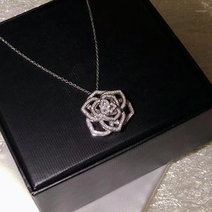 Pendant Necklaces Woman Jewelry Rose Necklace High Quality 925 Silver Flower For Women Love Gift 40-45cm1