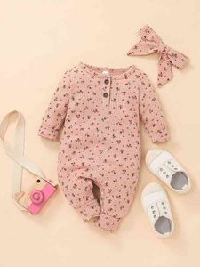 Baby Ditsy Floral Half Button Waffelstrick Overall Stirnband SIE