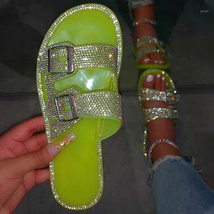 Flips De Paillettes achat en gros de Nouvelles femmes d été Slippers Crystal Glitter Flat Soft Bling Female Color Color Flip Flops Outdoor Dames glisse Hot Beach Shoes