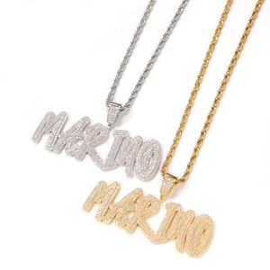 Custom Name Necklace Brush Letters Pendant Iced Out Letters Pendants for Men Women Personalised Gift