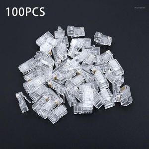 Gold Plated Modular Plug 100Pcs RJ45 Network Modular Plug 8P8C CAT5e Cable Connector End Wire Pass Through hole crystal heads1