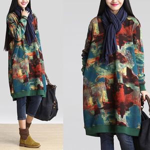 Celmia Vintage Vestido de Inverno Mulheres Manga Longa Impresso Vestido Feminino Outono Casual Sweatshirt Vestido Plus Size Pullover Vestidos 201008