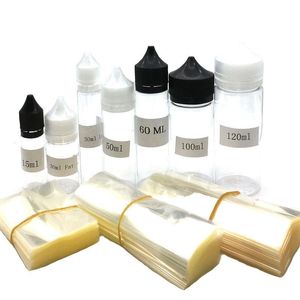 2022 NEW Heat Shrink Wrap Film för penna Formflaskor 15ml 30ml Lång / Fett 50 ml 60ml 120ml E Liquid Bottle Clear PVC Wrap-rör