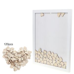 Romantic Wedding Photo Frame Signature Guest BookBridal Bookcase Box With 120pcs Heart Drop Top Wooden Memory Visitor Books 201211