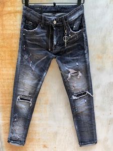 calças de brim ocasionais dos homens da moda europeus e americanos, em 2020, de alto grau de lavado, usado à mão, apertado e jeans rasgados motocicleta LT010-3