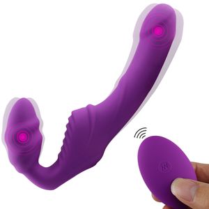 Strapless Strap on Realistischer Dildo Vibrator Massagegerät Lesben Doppelseitiger G-Punkt Stimulieren Sie die Klitoris, sexy Spielzeug für Paare