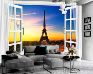 3d Wallpaper Living Room Beautiful Iron Tower 3d Wallpaper Outside the Window Interior Decorative Silk 3d Mural Wallpaper