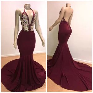 Bury Abendkleider sexy Halfter Rückenless Sweep Zug Perlen Spitzen Applikationen Ruched Falten benutzerdefinierte Prom -Party -Kleider Vestidos