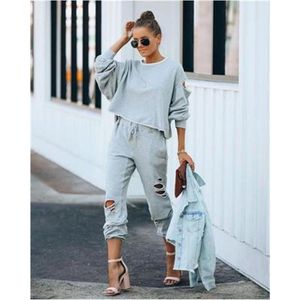 Mulheres Color Solid Sports Sets Moda Tendência Manga Longa Curta Tops Calças Calças Fêmeas Femininas Primavera Novo Casual Solto Tracksuits