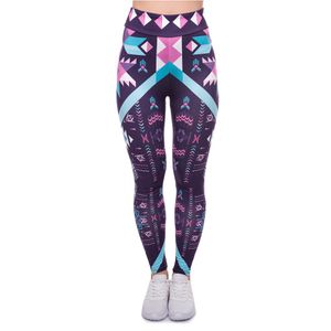 Moda donna vita alta leggings azteco stampa viola scuro fitness leggings alta elasticità donna pantaloni LJ201006