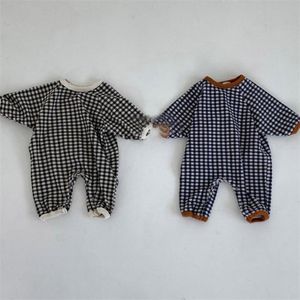 Fashion Plaid born Infant Romper Cute Baby Boy Long Sleeve Clothes Loose Casual Toddler Jumpsuit Girl Clothing 220106