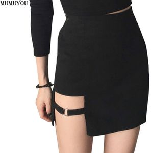 Seksi Bayanlar Asimetrik Etek Yüksek Bel Gotik Punk Dans Clubwear Kısa Mini Bodycon Etekler Siyah 200-873 T200712